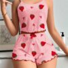 Kadın Pembe Çilek desenli Şortlu Pijama Takımı 5056 - Thumbnail Image 3