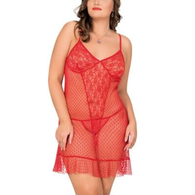 Moongirl BT-10053 Battal Beden Bayan Tül Gecelik KIRMIZI - 2XL
