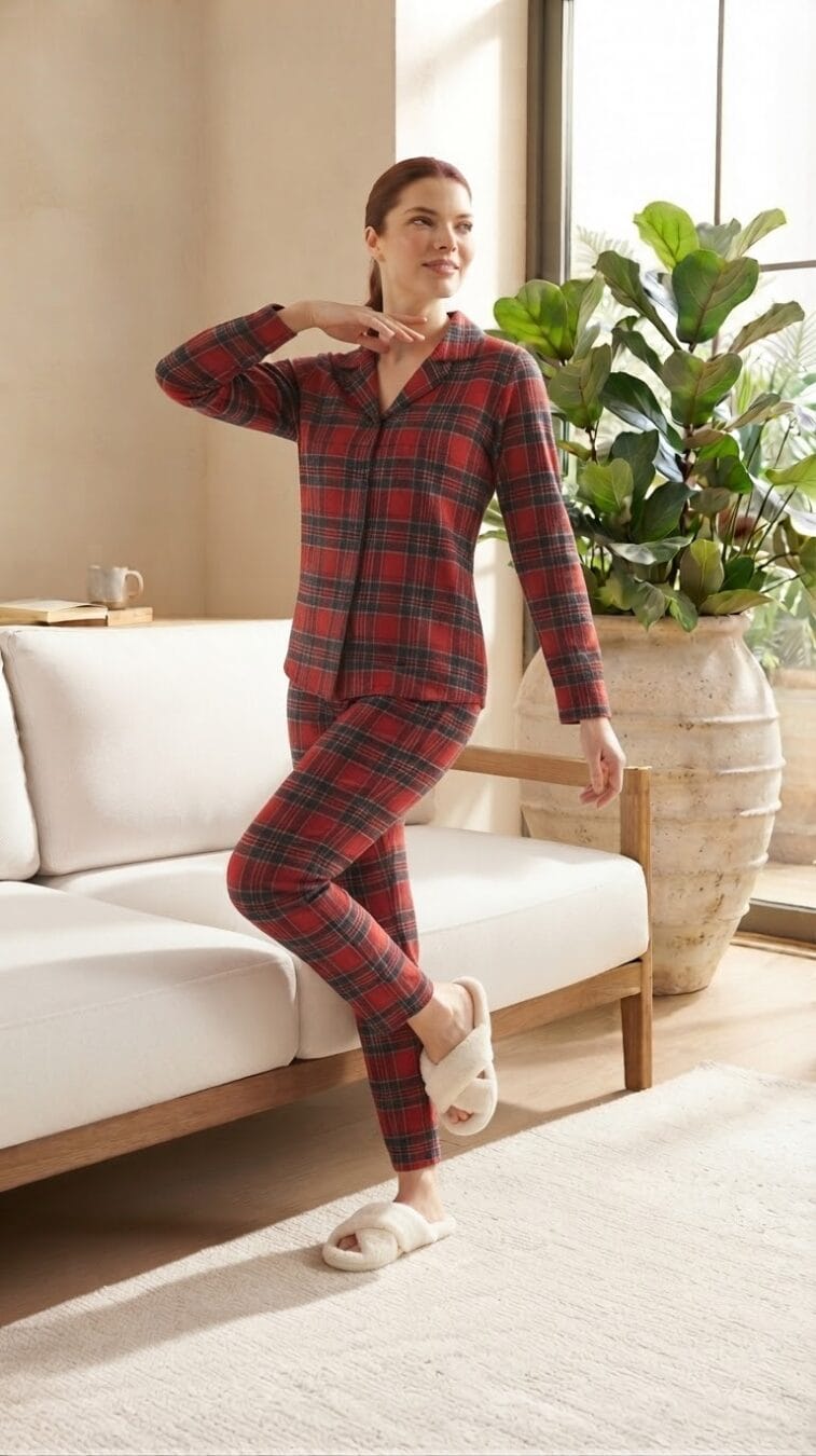 Miss Mavera Süet Ekose Kadın Pijama Takımı - Görsel 3