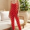 Kadın Kalp Desenli Askılı Uzun Pijama Takımı - Thumbnail Image 2