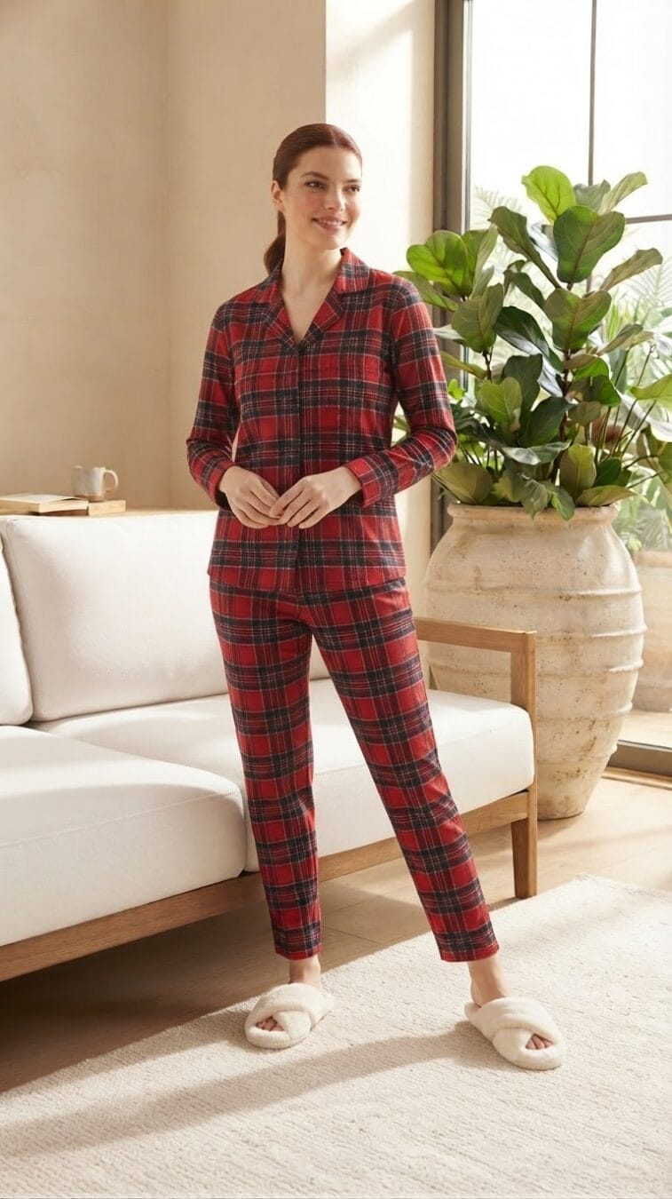 Miss Mavera Süet Ekose Kadın Pijama Takımı - Görsel 1