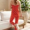 Kadın Kalp Desenli Askılı Uzun Pijama Takımı - Thumbnail Image 4