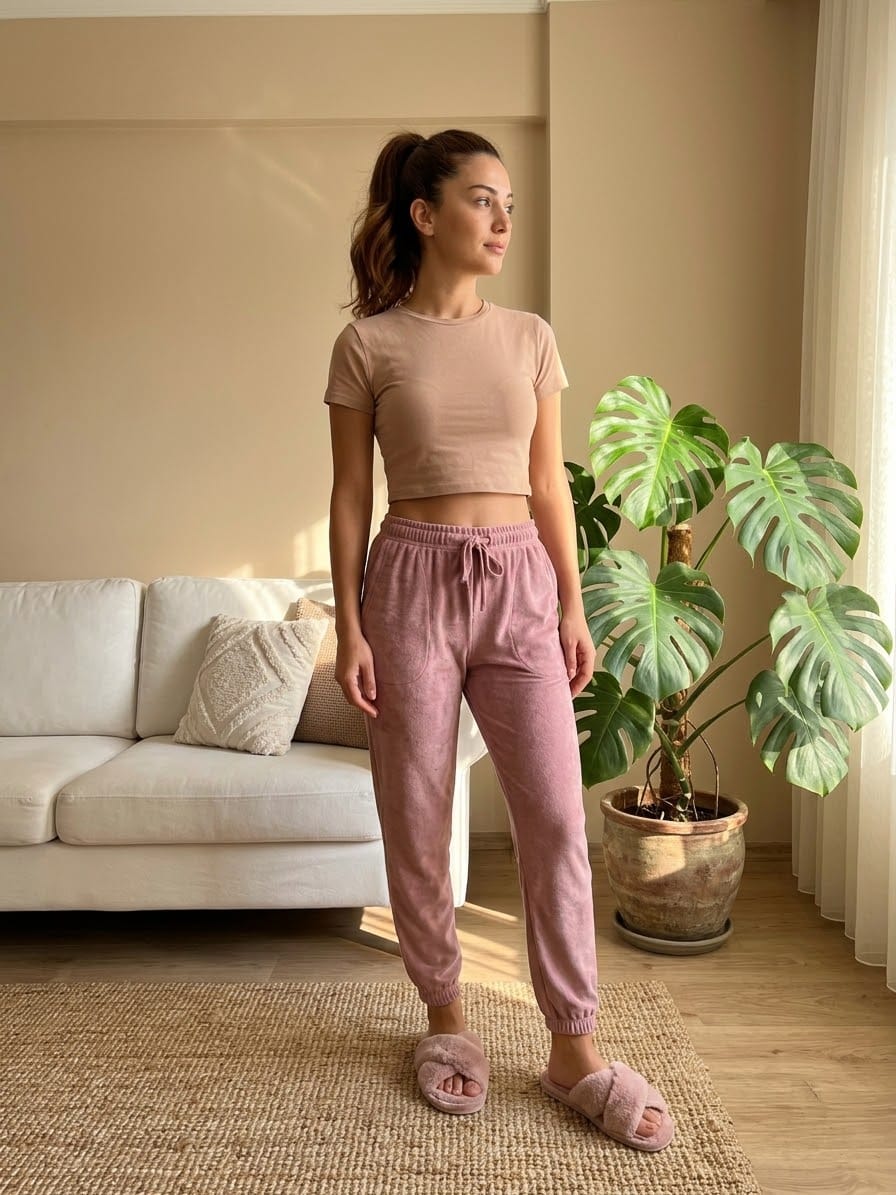 Velur (Kadife Dokulu) Jogger Pijama Altı - Görsel 3