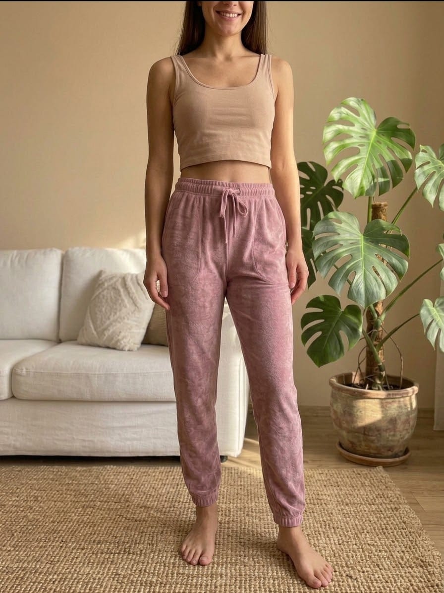 Velur (Kadife Dokulu) Jogger Pijama Altı - Görsel 1
