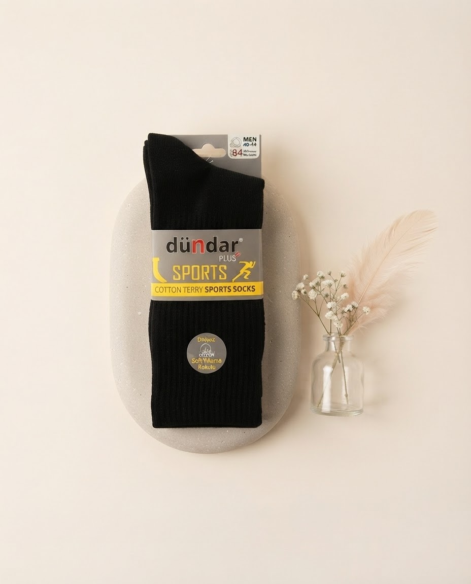 ​Dündar Plus Cotton Terry Erkek Siyah Sporcu Çorabı (40-44)    7101 - Görsel 1